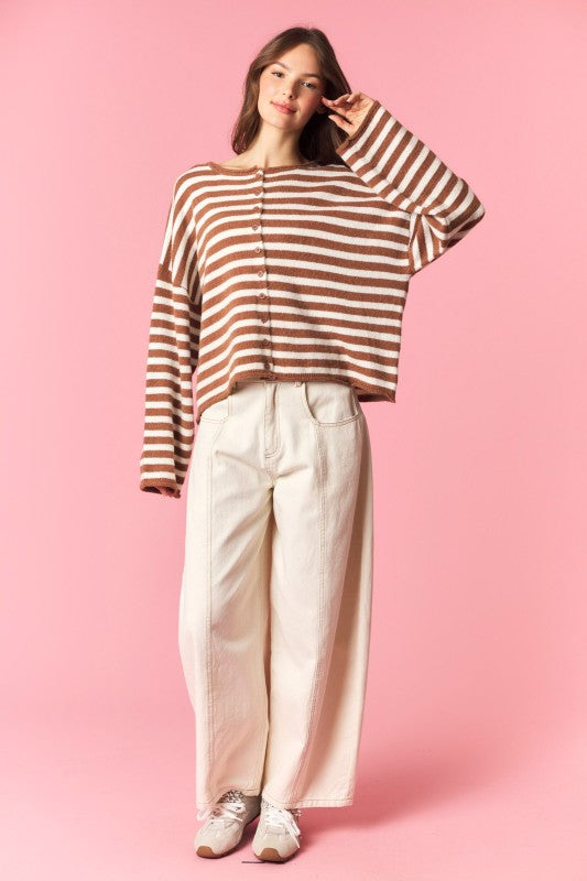 Mocha Oversized Striped Cardigan
