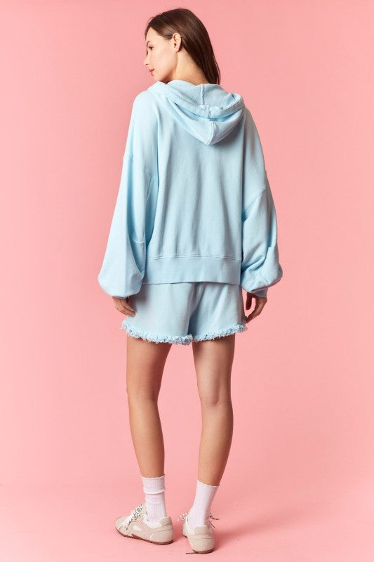 Ruffle Edge Hoodie & Shorts Set