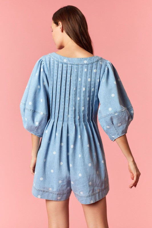 Polka Dot Denim Romper