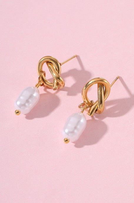 Knotted Pearl Tarnish Free Stud Earrings