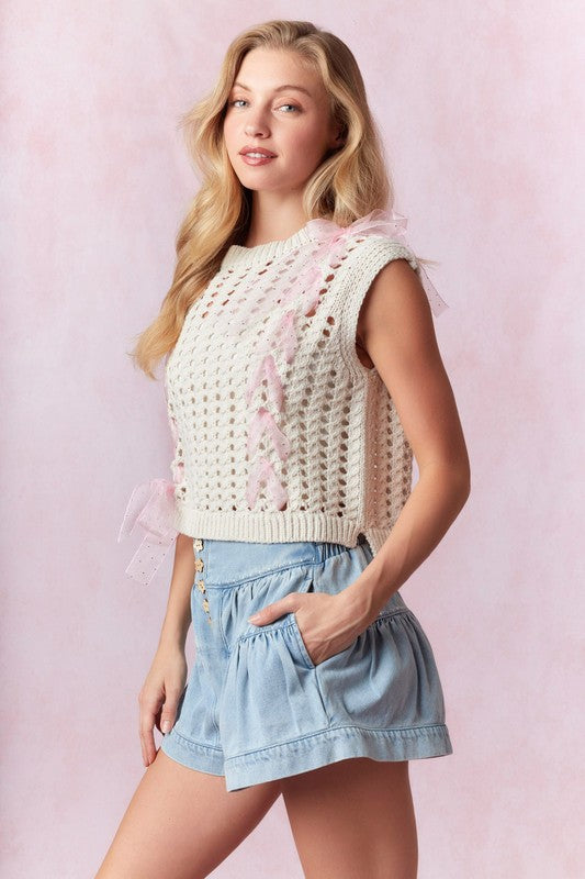 Spring Flowers Tiered Denim Shorts