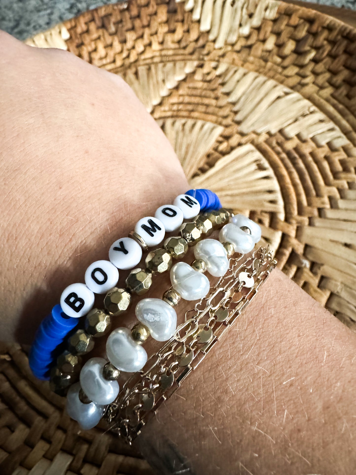 Boy Mom + Pearl Bracelet Set