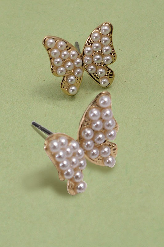 Pearl butterfly stud earrings