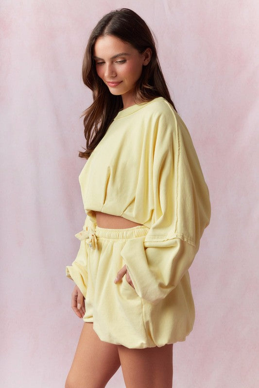 Butter Yellow Bubble Hem Cropped Sweatshirt