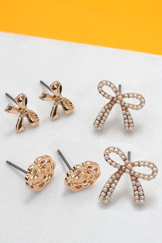 Flowers and Ribbons Trio Earring Set