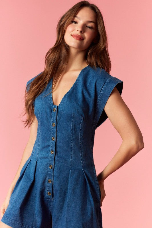 Sand and Sailboats Denim Romper