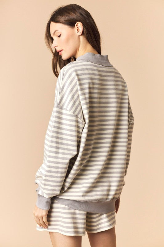 Grey and White Mock Neck Sweatshirt and Shorts Set
