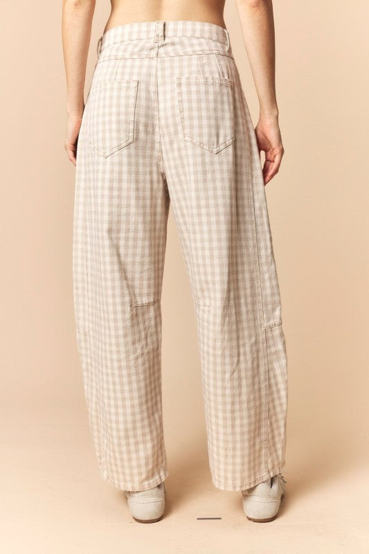 Football Patched Gingham Barrel Pants