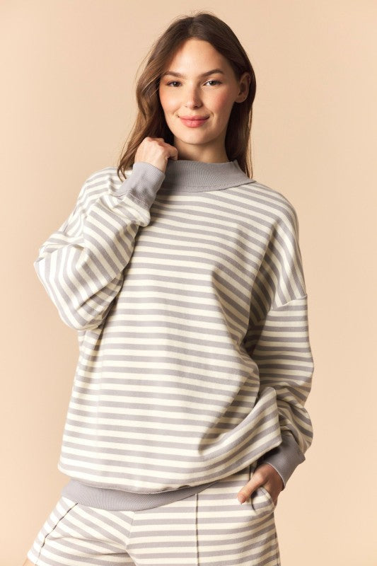Grey and White Mock Neck Sweatshirt and Shorts Set