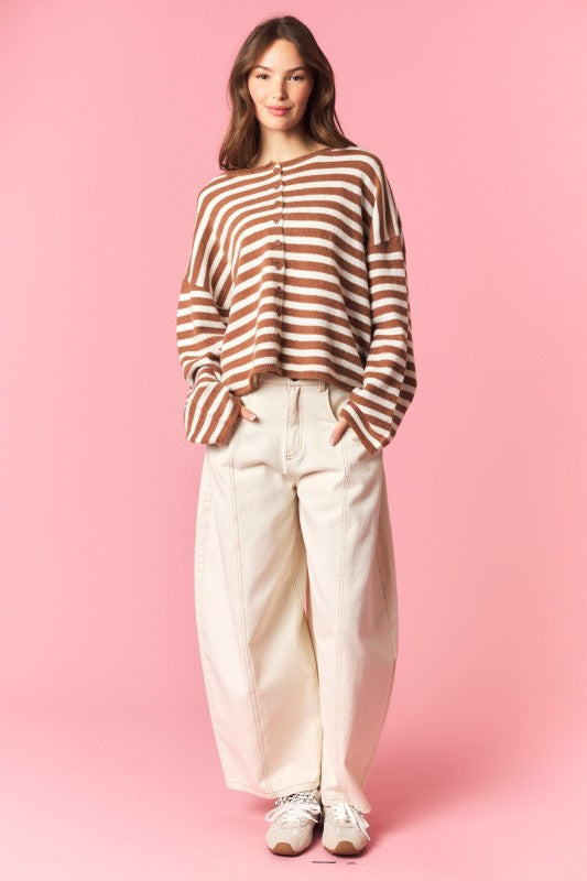 Mocha Oversized Striped Cardigan