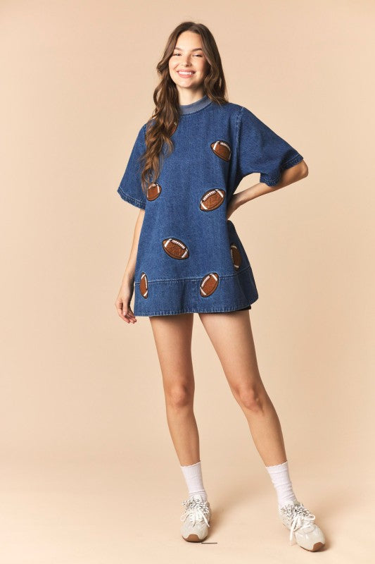 Mini Denim Football Patch Dress