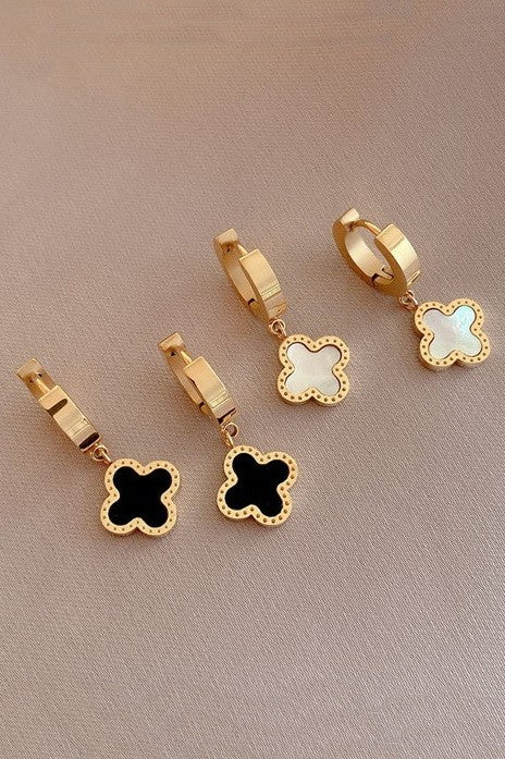 Tarnish free clover huggie hoop earrings