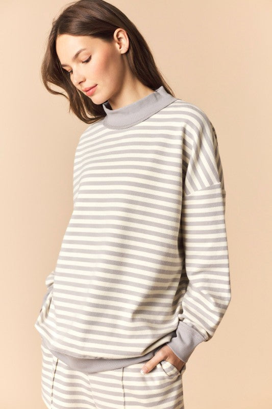 Grey and White Mock Neck Sweatshirt and Shorts Set
