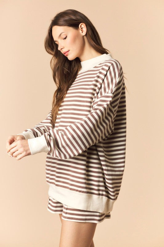 Mocha and Cream Mock Neck Sweatshirt and Shorts Set