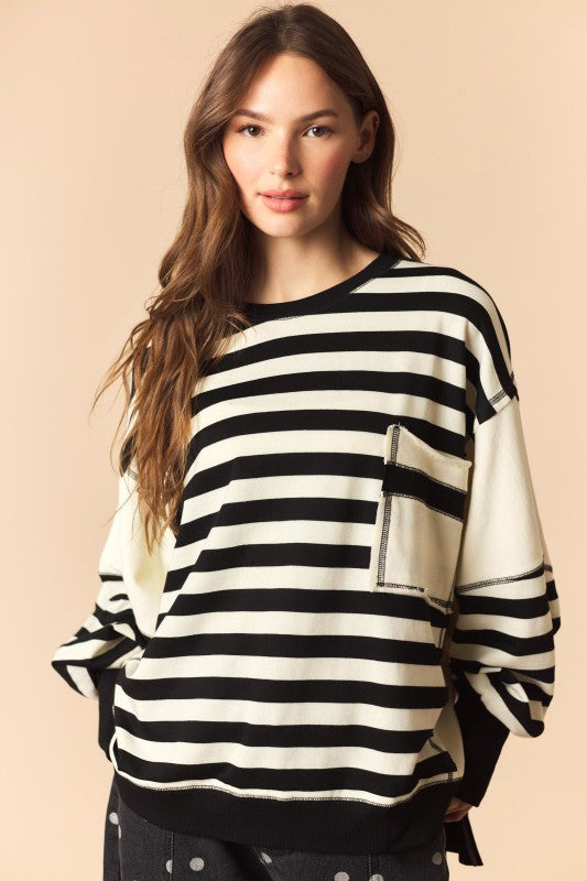Black and White Regency Striped Panel Sweatshirt