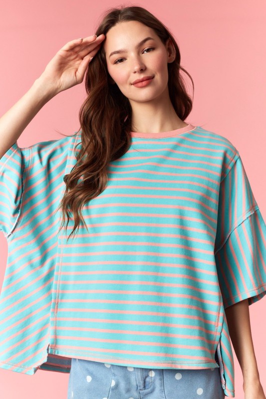 Salmon & Jade Striped Block Top