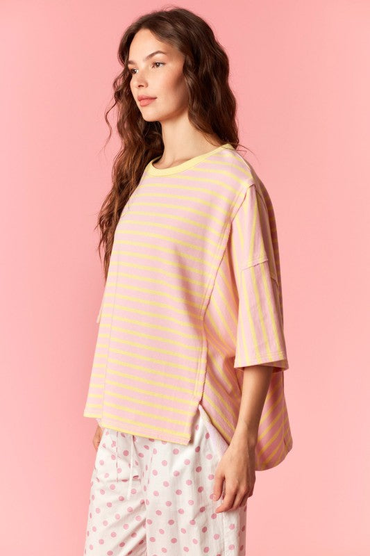 Light Pink & Butter Yellow Striped Block Top