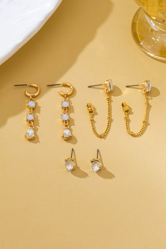 Huggies and Chains Trio Earring Set