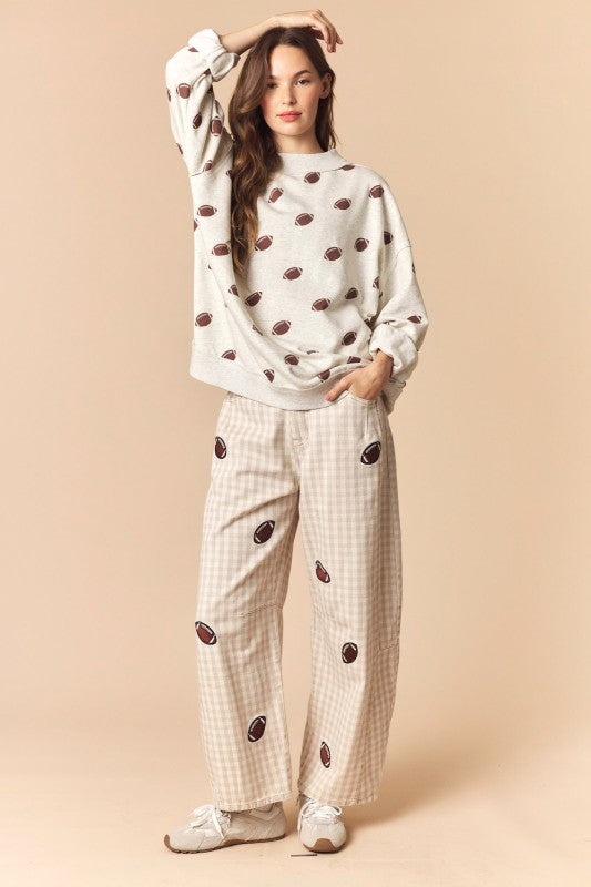 Football Patched Gingham Barrel Pants