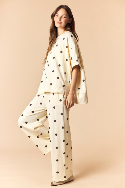 Ivory and Brown Polka Dot Dolman Sweat Set