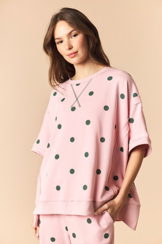 Pink and Green Polka Dot Dolman Sweat Set