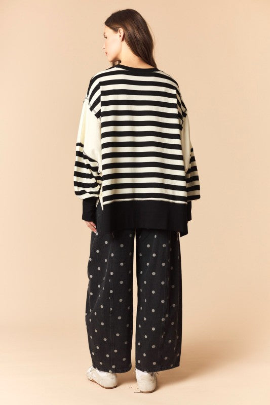 Black and White Regency Striped Panel Sweatshirt
