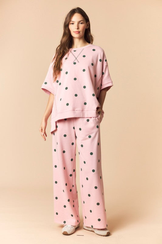 Pink and Green Polka Dot Dolman Sweat Set