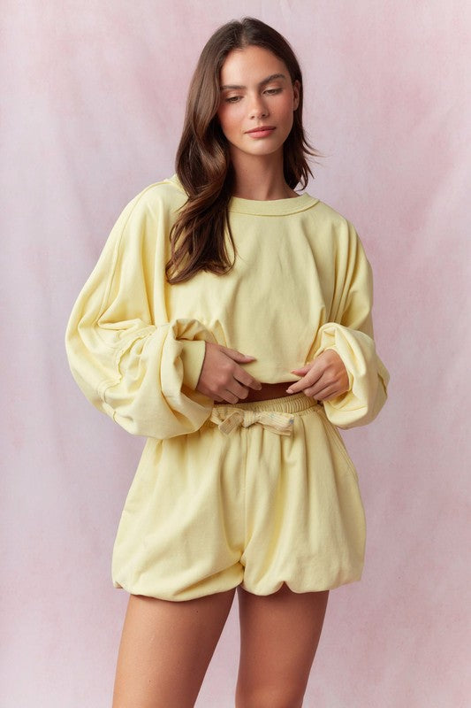 Butter Yellow Bubble Hem Cropped Sweatshirt
