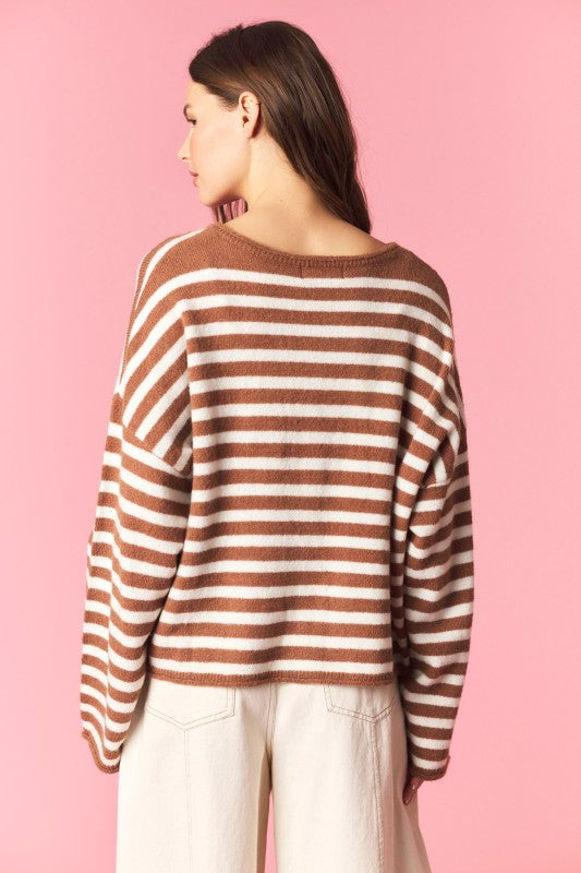 Mocha Oversized Striped Cardigan