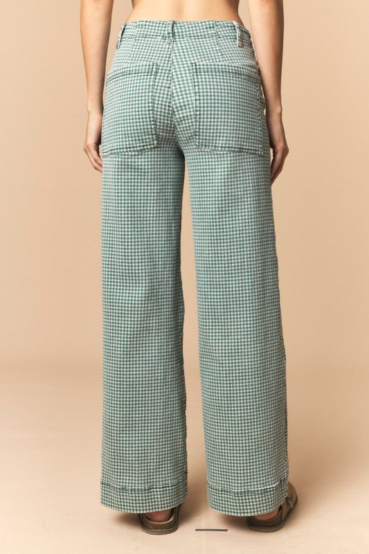 Gingham Twill Straight Pants