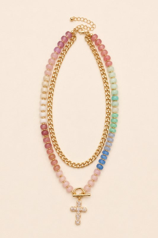 Over the Rainbow Cross Beaded Necklace
