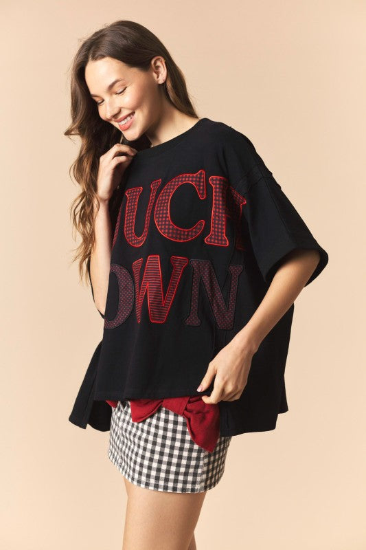 Touch Down Patches Dolman Sleeve Top