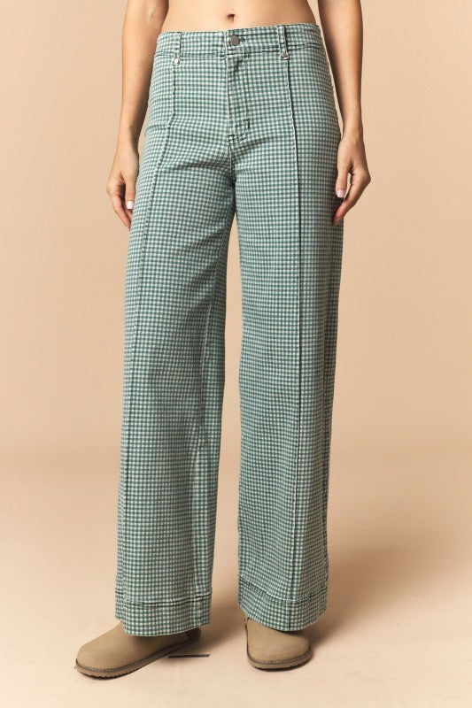 Gingham Twill Straight Pants