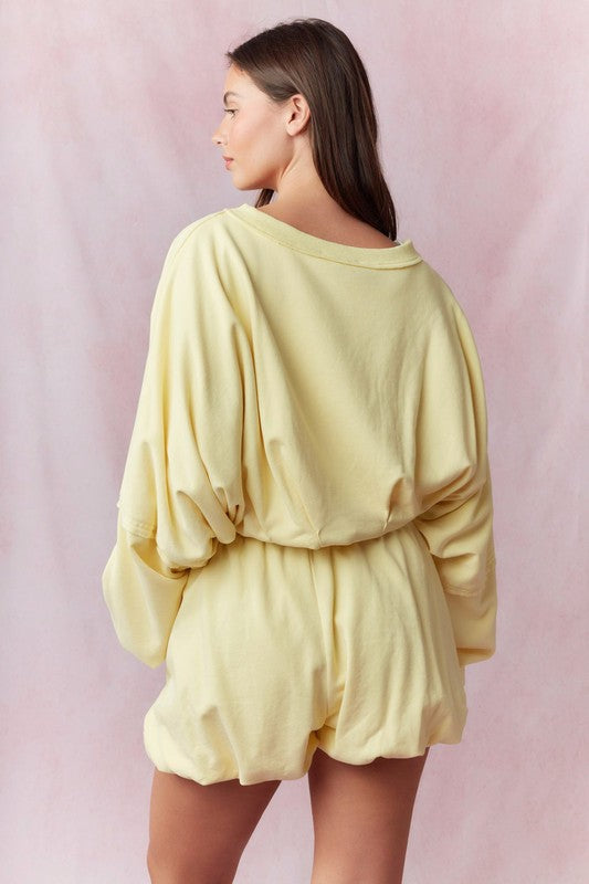 Butter Yellow Bubble Hem Cropped Sweatshirt