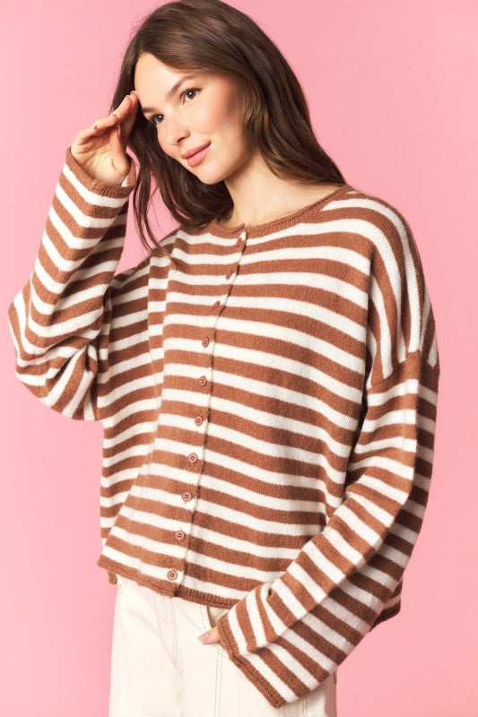 Mocha Oversized Striped Cardigan