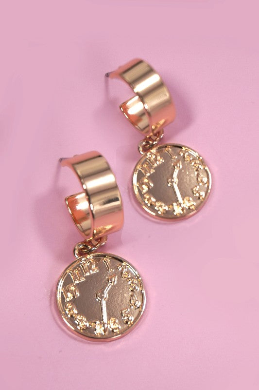 Time is up huggie hoop earrings