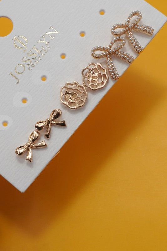 Flowers and Ribbons Trio Earring Set
