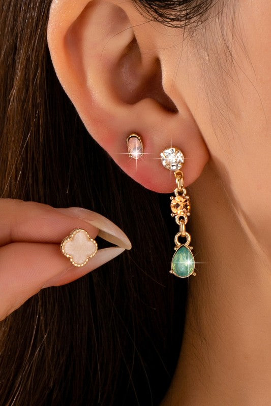 Mixed Clover Trio Earrings Set