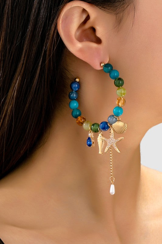 Blue as the Sea Beaded Hoop Earrings