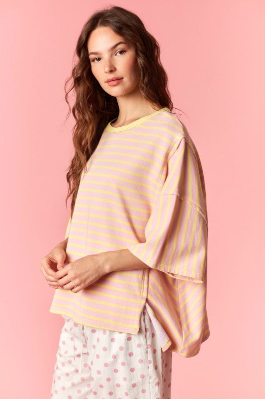 Light Pink & Butter Yellow Striped Block Top