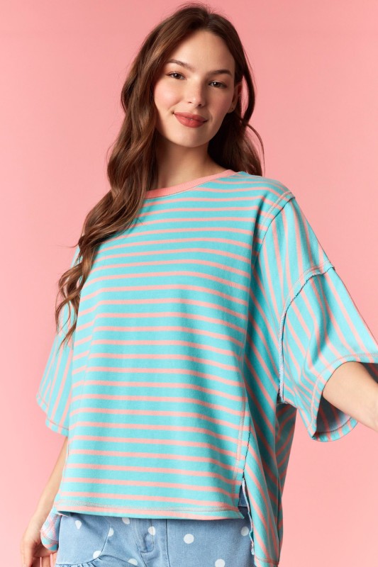 Salmon & Jade Striped Block Top