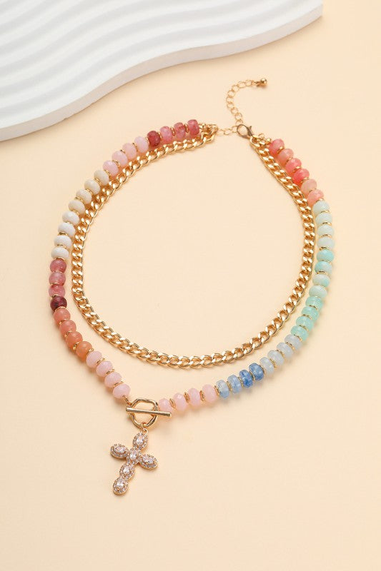Over the Rainbow Cross Beaded Necklace
