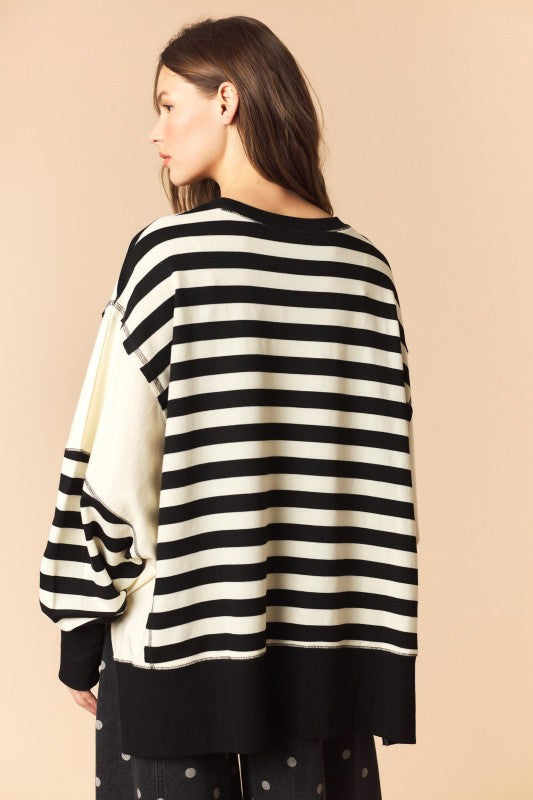 Black and White Regency Striped Panel Sweatshirt