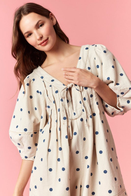 Polka Denim Romper
