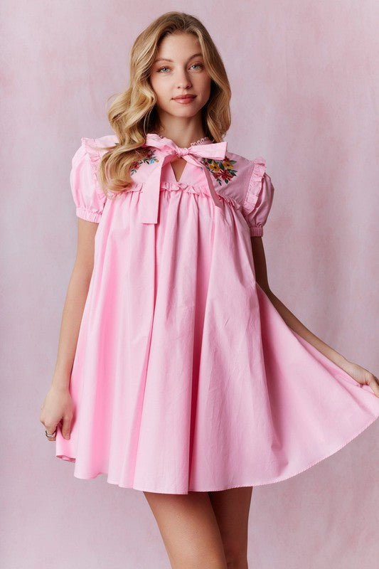 Pink Simple and Sweet Embroidered Dress