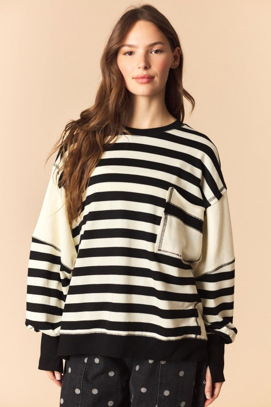 Black and White Regency Striped Panel Sweatshirt