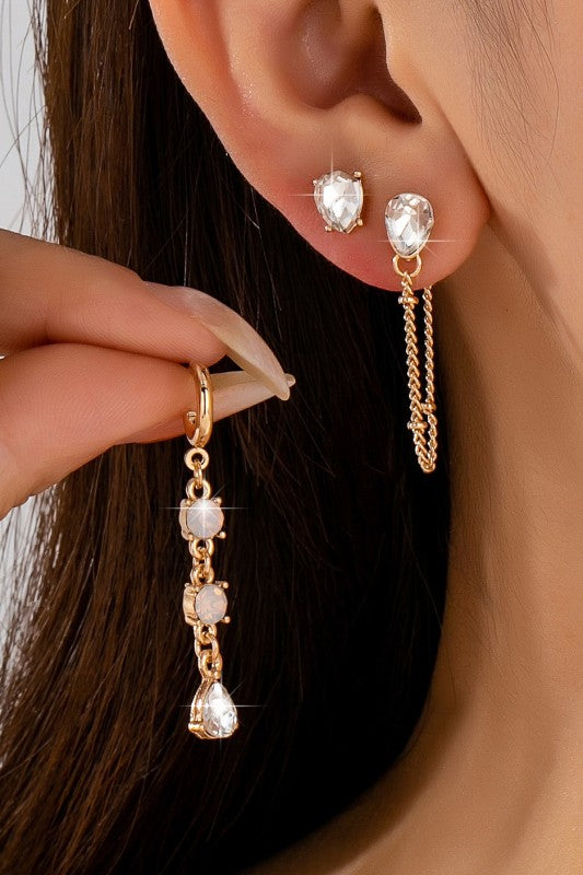 Huggies and Chains Trio Earring Set