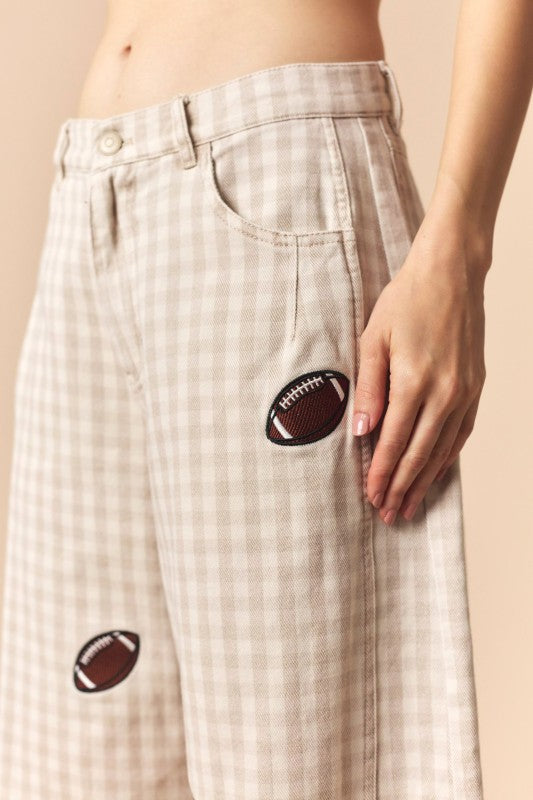 Football Patched Gingham Barrel Pants