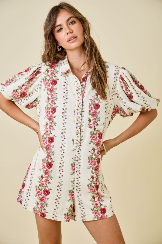 Floral Romance Bubble Sleeve Romper