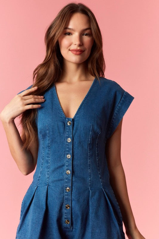 Sand and Sailboats Denim Romper